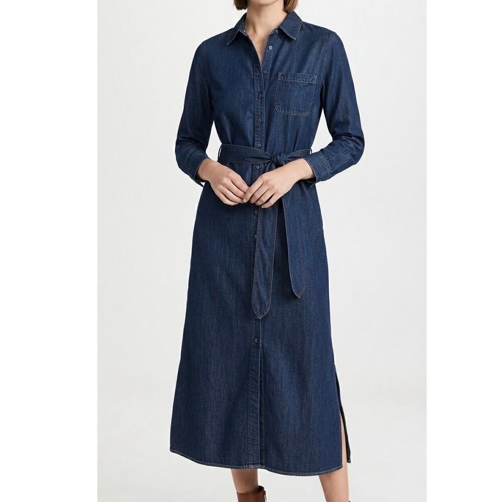 Tuckernuck Denim Chessie Midi Shirt Dress Belted Long Sleeve Dark Wash Size S